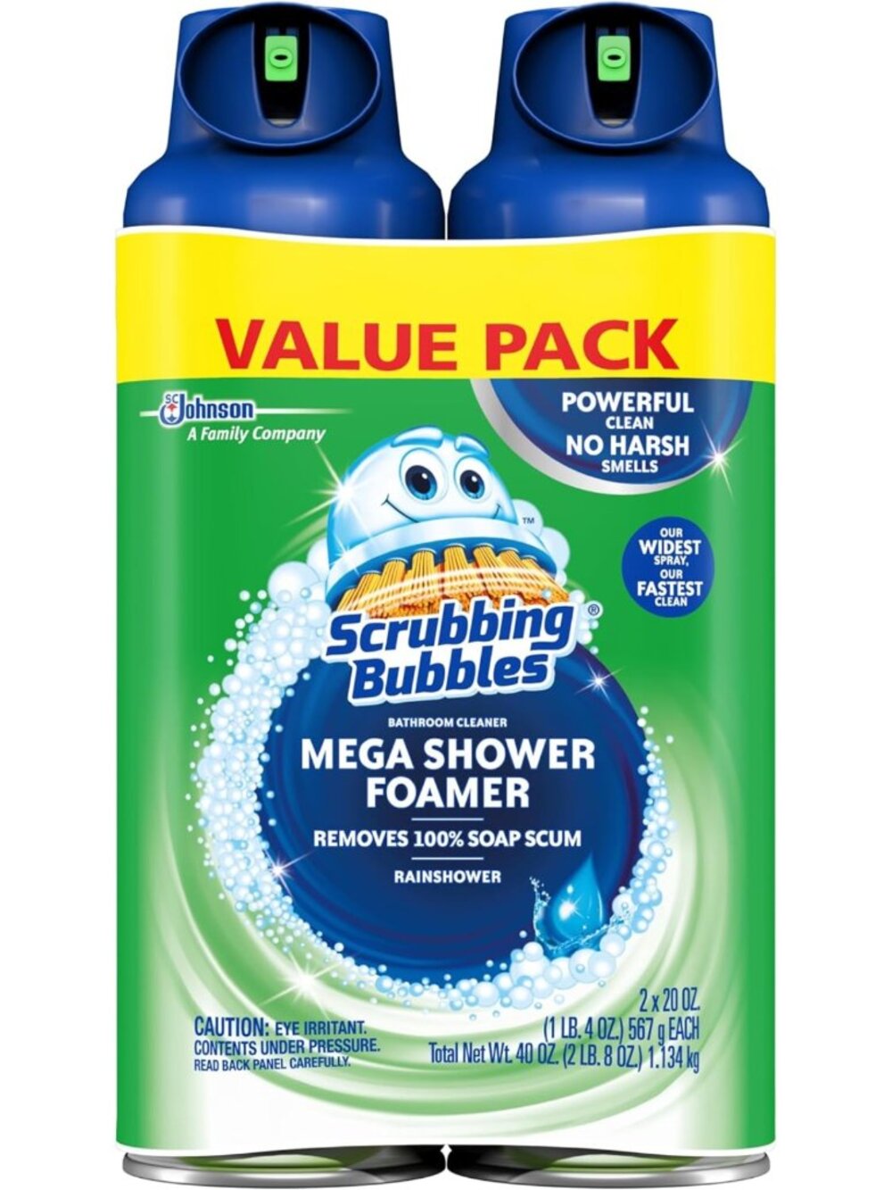 Powerful Bathroom & Shower Foamer, Rainshower Scent, 20oz (2-Pack) - Deep Clean!